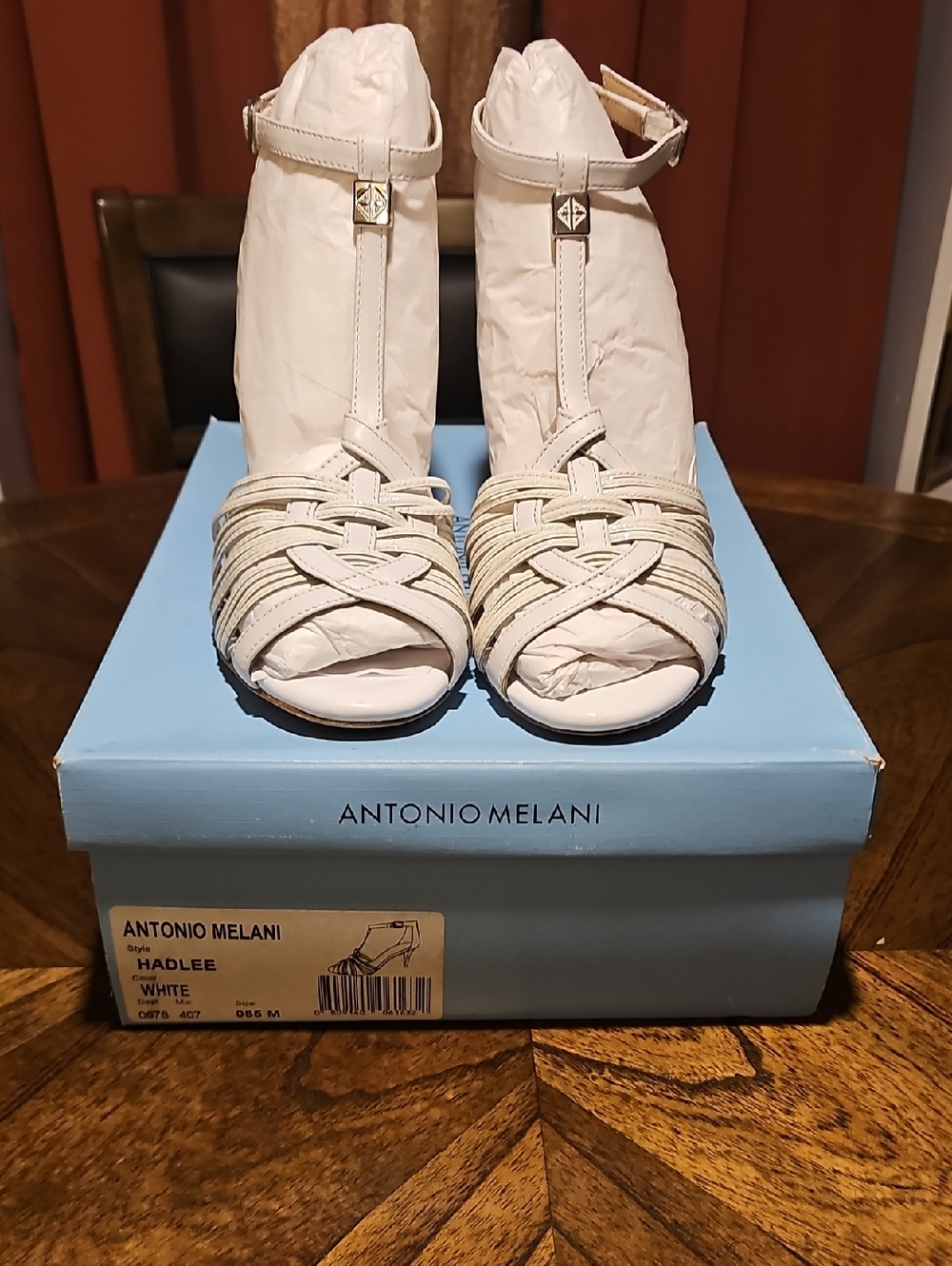 ANTONIO MELANI White Braided T-Strap Heels